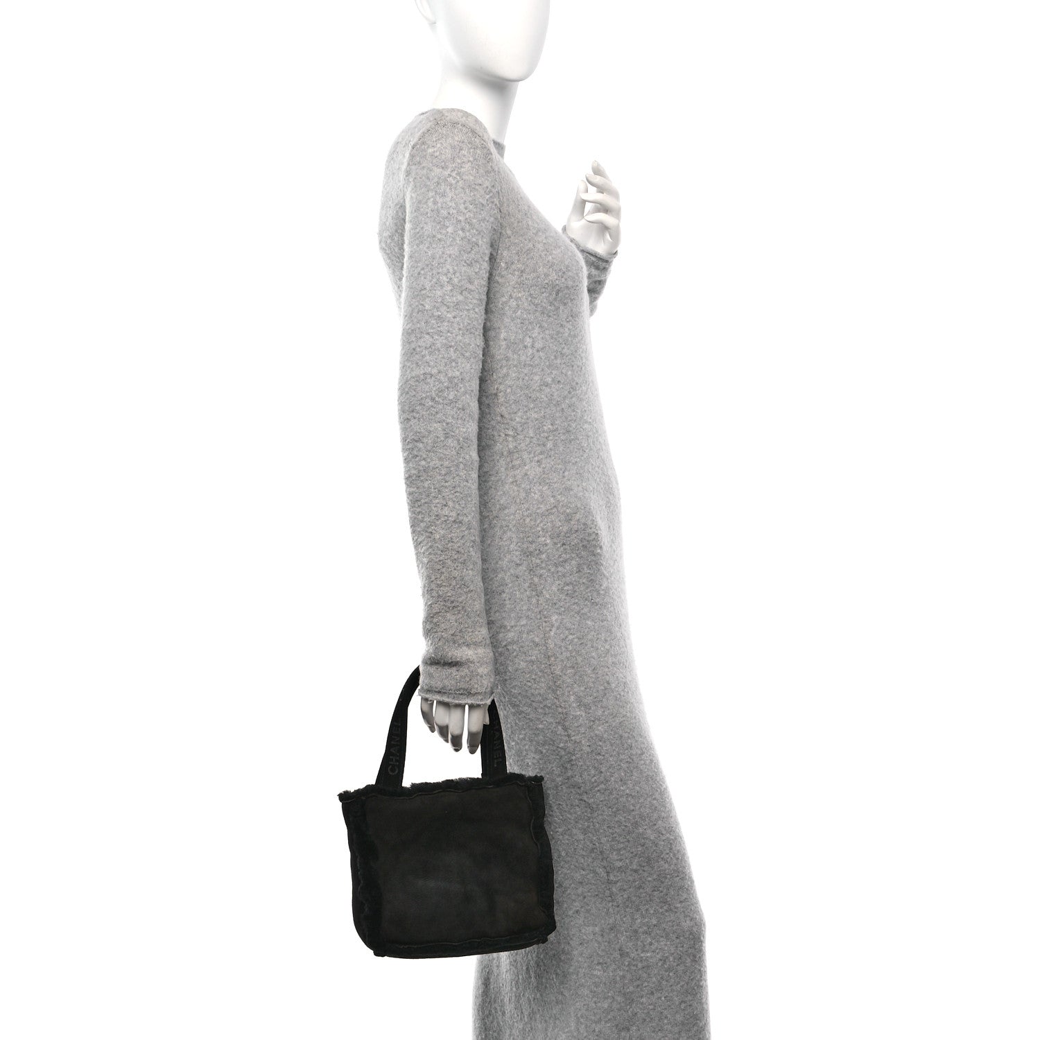 Chanel Suede Shearling Fur Handbag Black 2 of 11