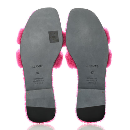 Hermes Woolskin Oran Sandals 37 Rose Fuchsia 4 of 5