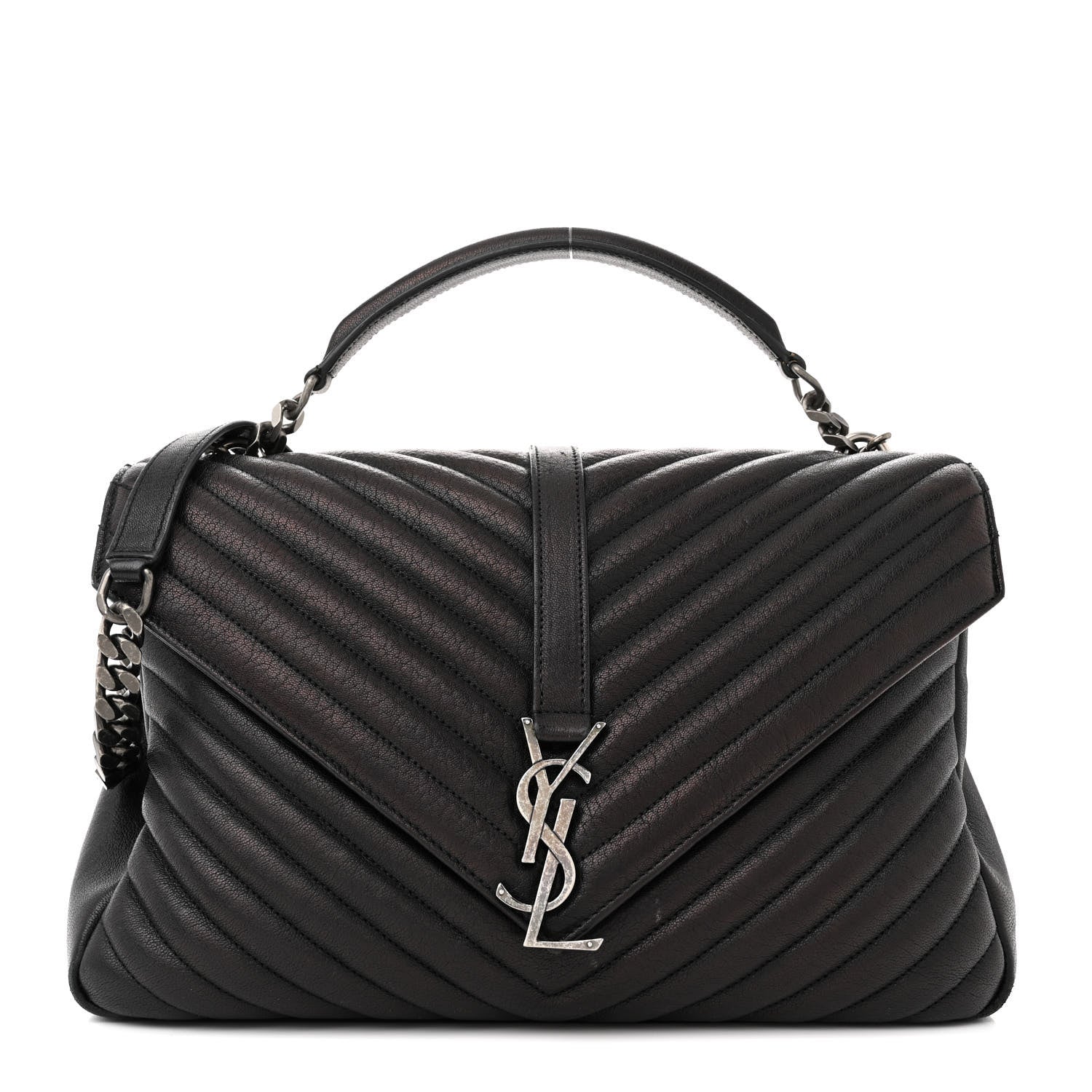 Saint Laurent Sheepskin Matelasse Chevron Monogram Large College Satchel Black 1 of 18