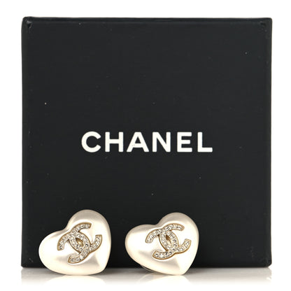 Chanel Pearl Crystal CC Heart Earrings Gold 5 of 5