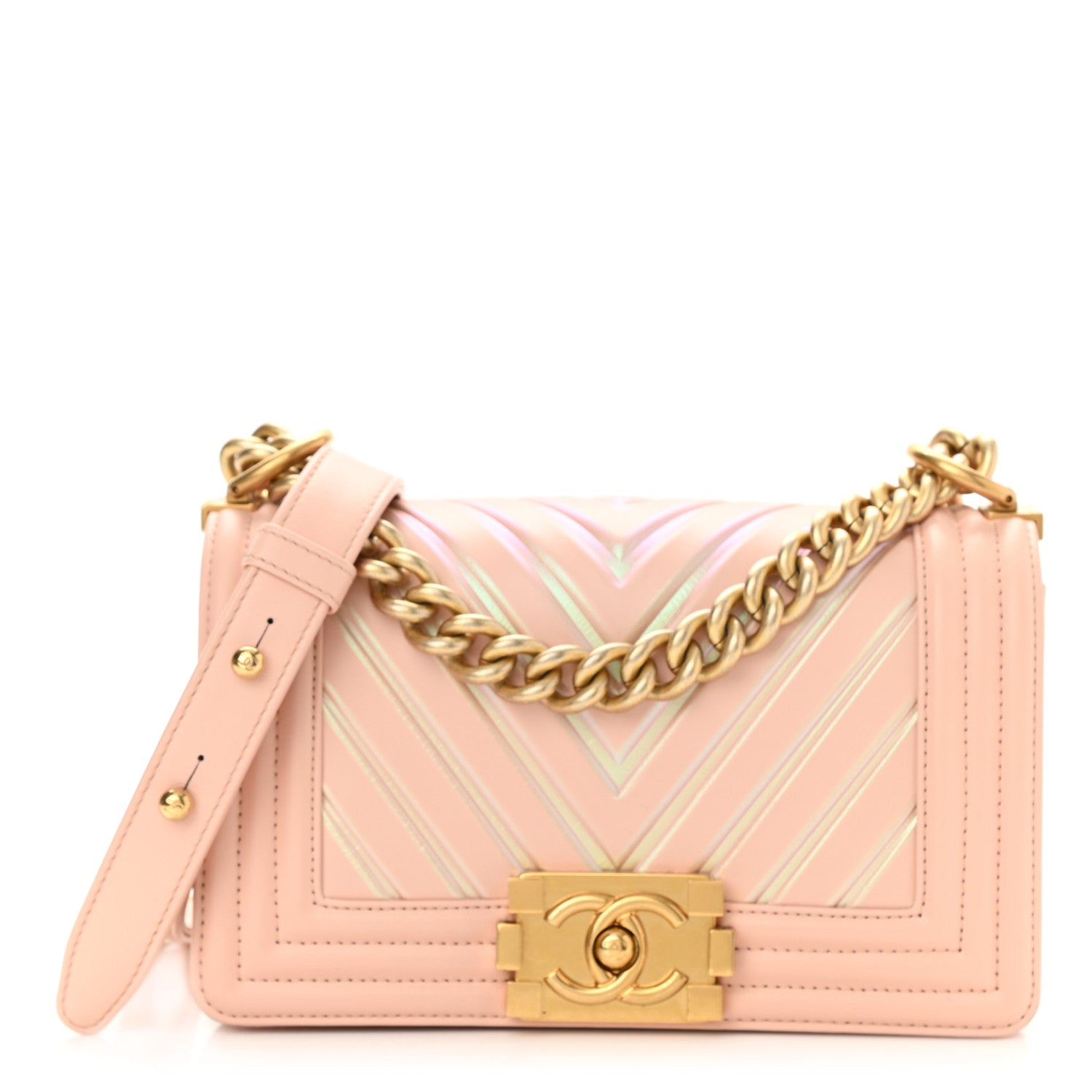 Chanel Calfskin Painted Chevron Embossed Medium Boy Flap Pink 1 of 12