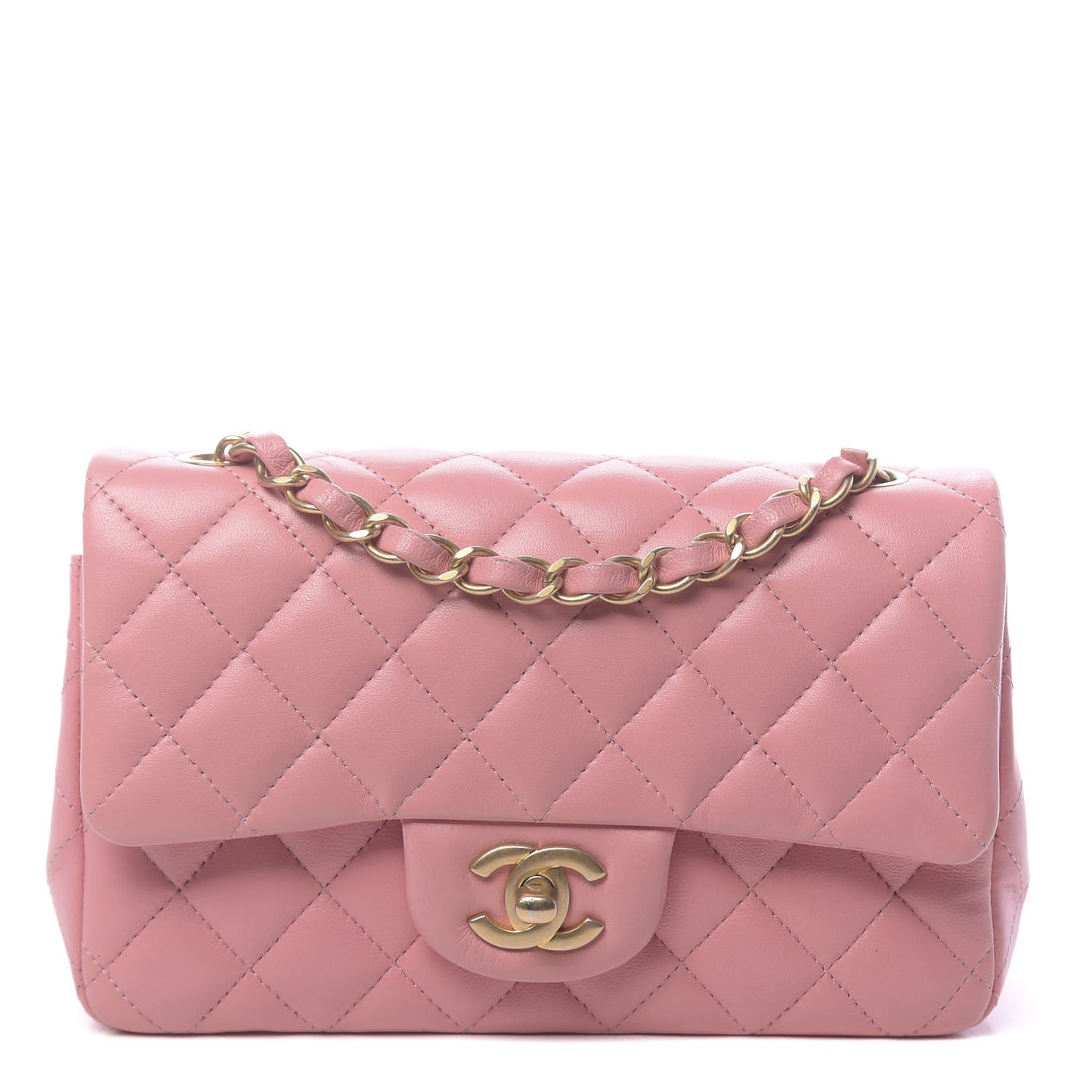 Lambskin Quilted Mini Rectangular Flap Pink