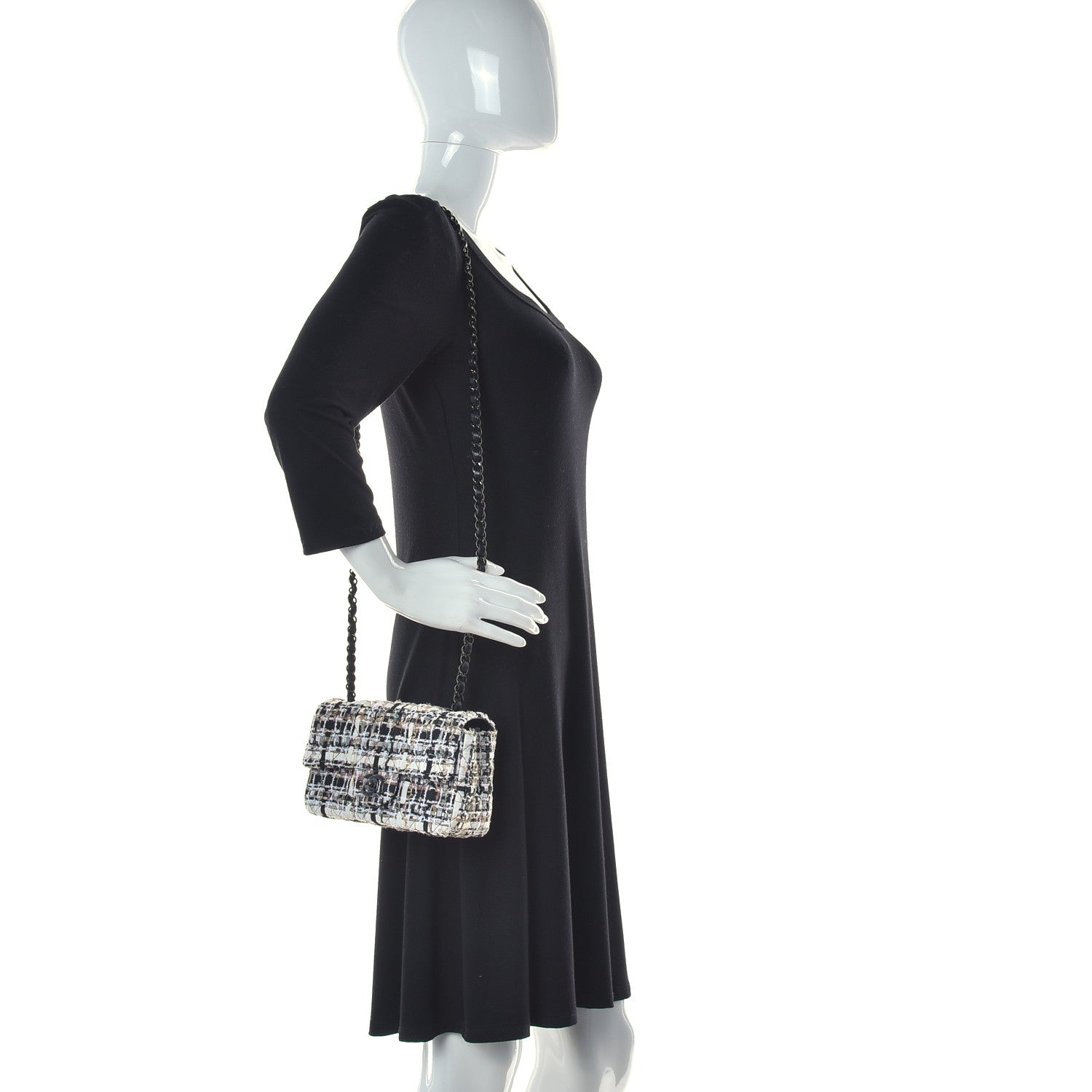 Chanel Tweed Quilted Mini Rectangular Flap White Black Multicolor 2 of 10