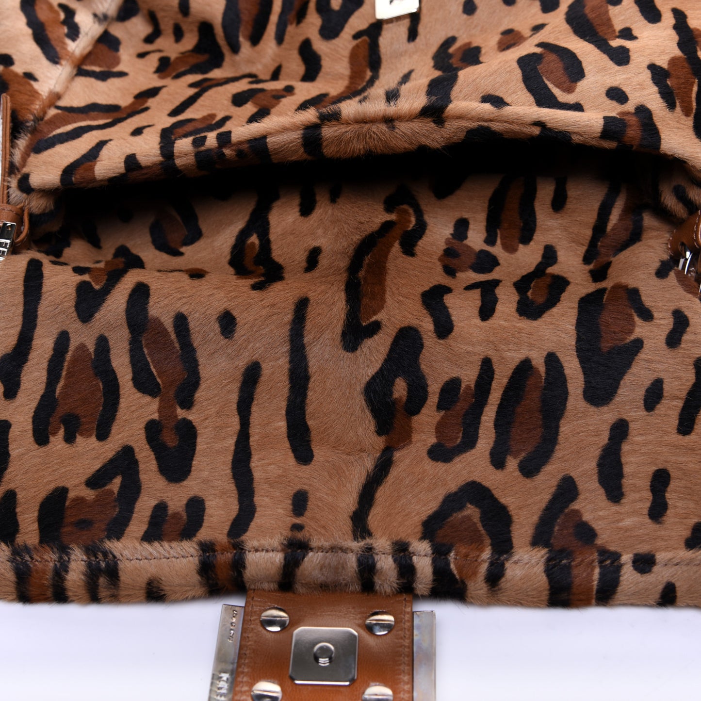 Calf Hair Leopard Print Mama Baguette Brown