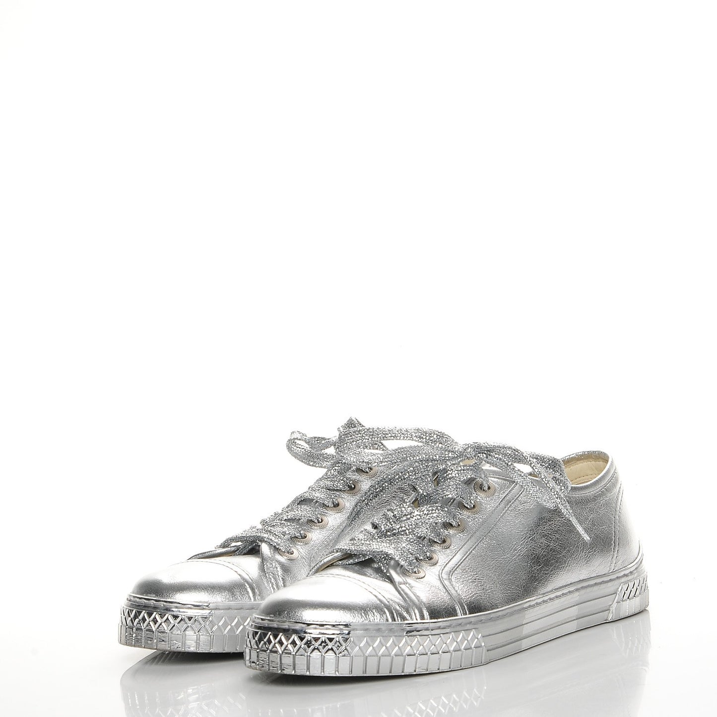 Laminated Lambskin Sneakers 40 Silver