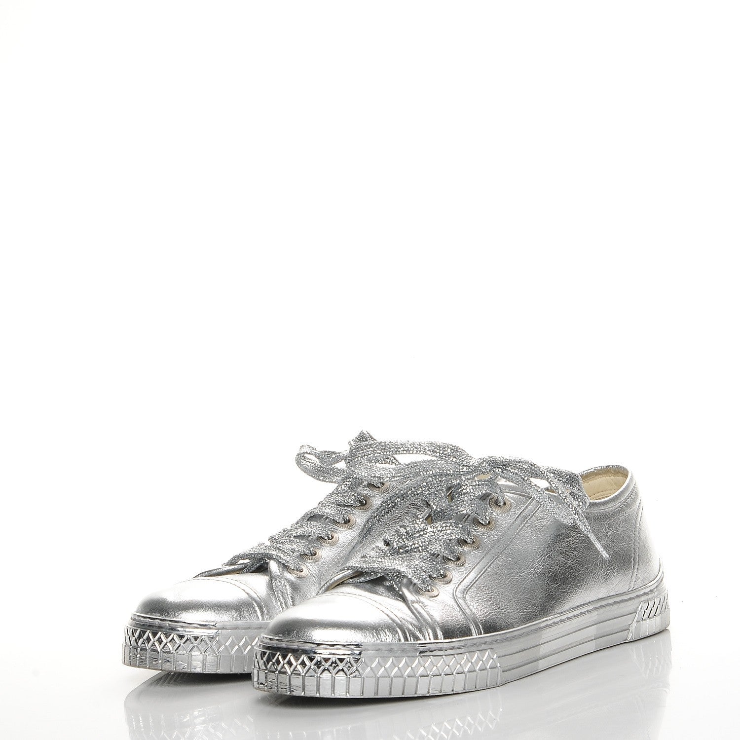 Chanel Laminated Lambskin Sneakers 40 Silver 3 of 12