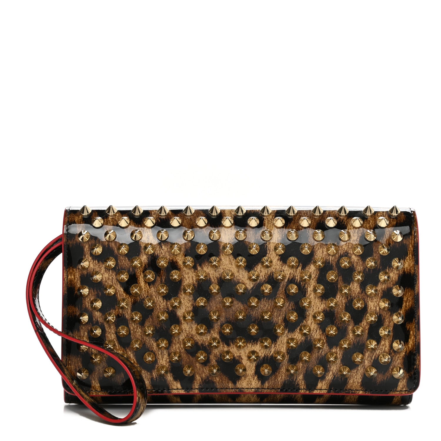 Christian Louboutin Patent Spiked Macaron Flap Wallet Leopard 1 of 7