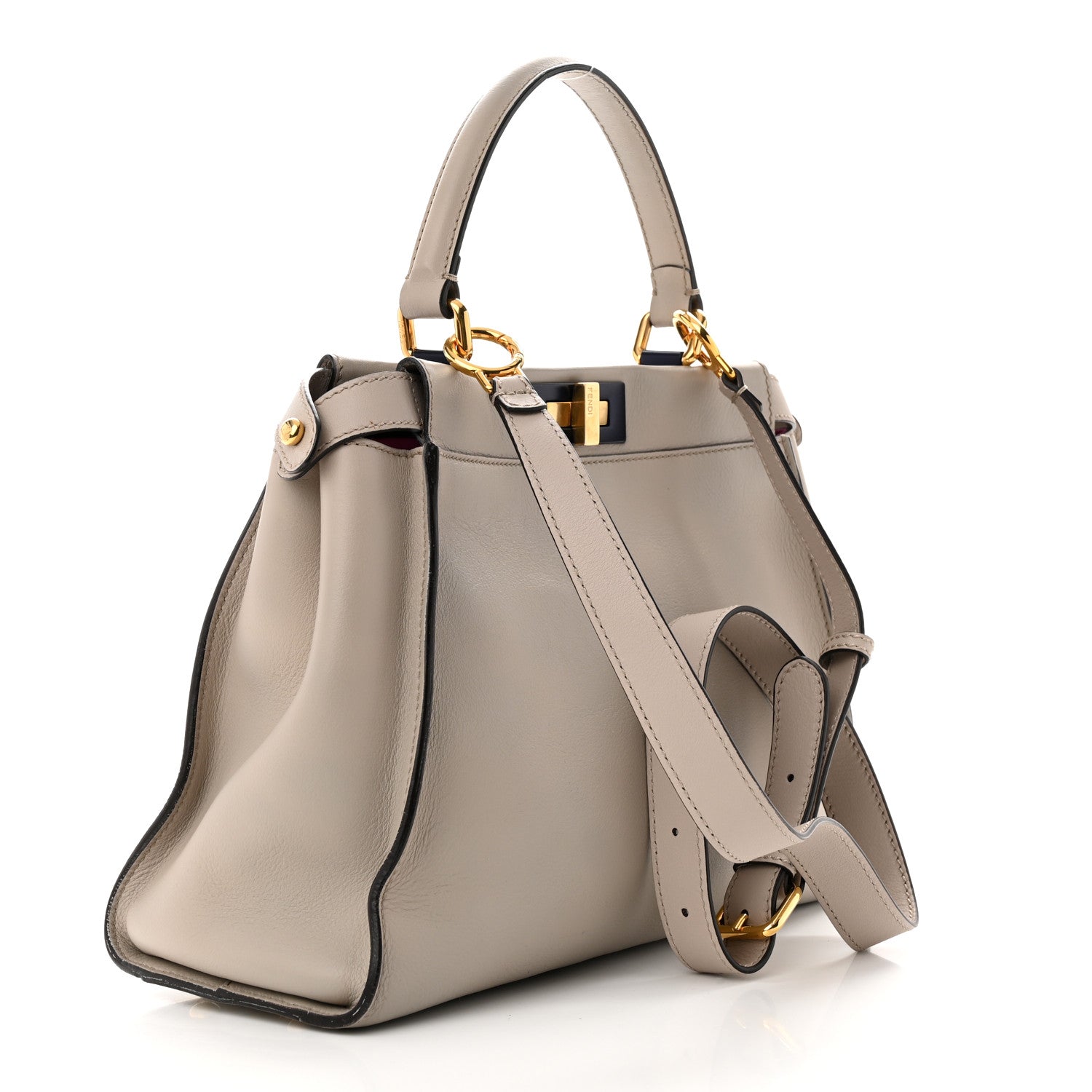 Fendi Vitello Seta Shiny Nappa Medium Peekaboo Iconic Satchel Grigio Polvere Magenta 3 of 12