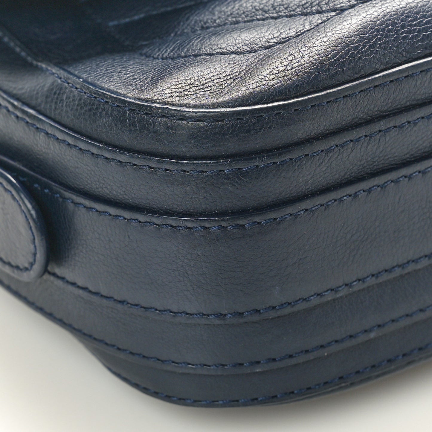 Calfskin Chevron Quilted Messenger Flap Navy