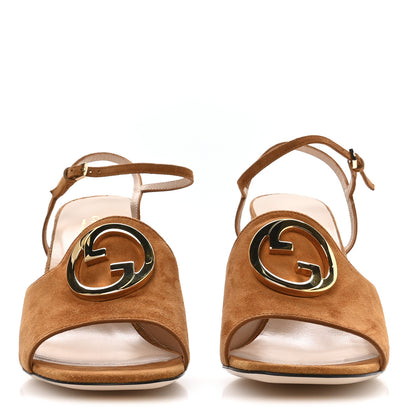 Gucci Suede Blondie 85mm Slingback Sandals 39.5 Cognac 3 of 9