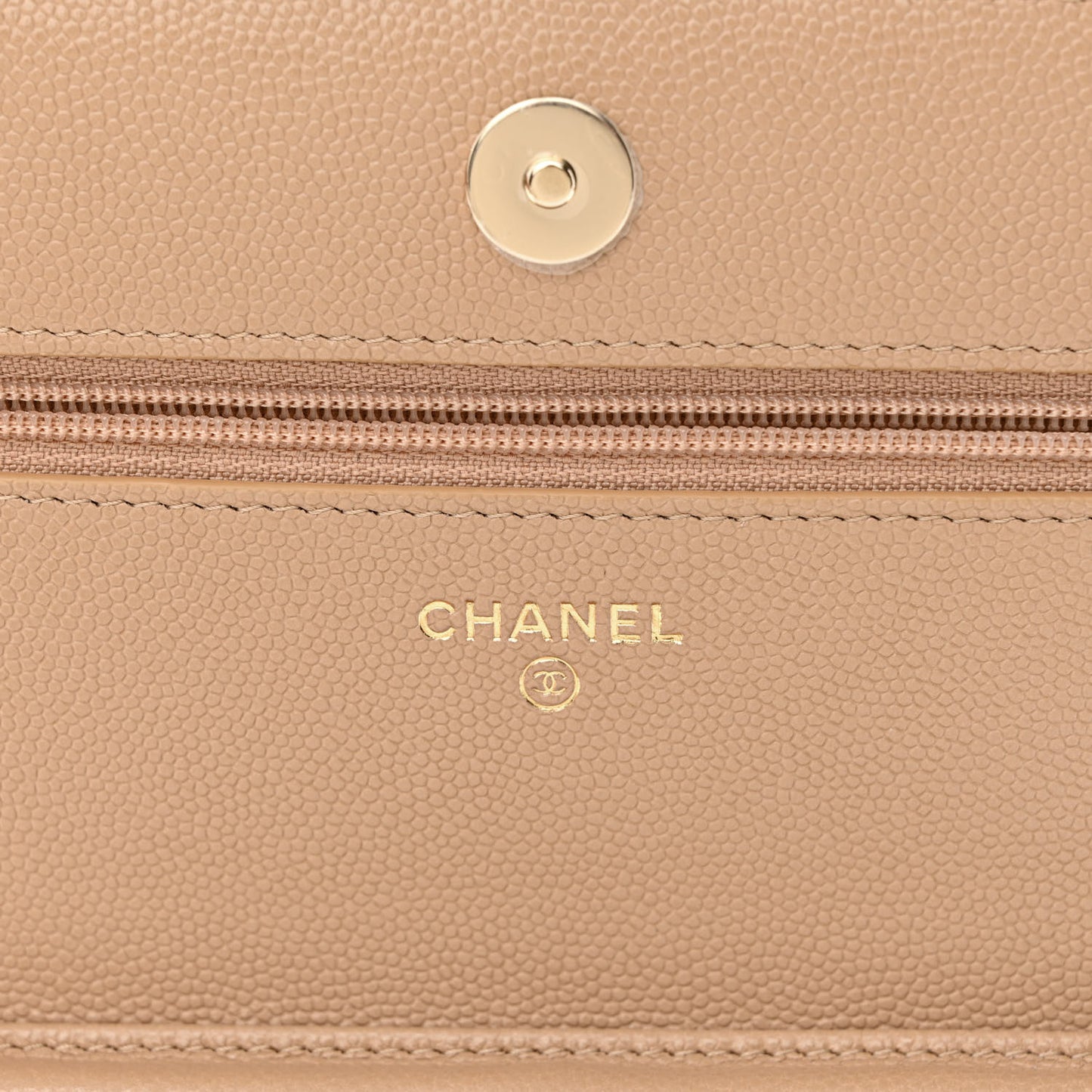 Caviar Quilted Crystal CC Wallet On Chain WOC Beige