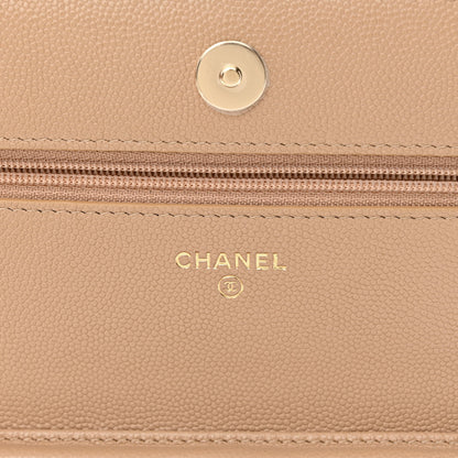 Chanel Caviar Quilted Crystal CC Wallet On Chain WOC Beige 6 of 13