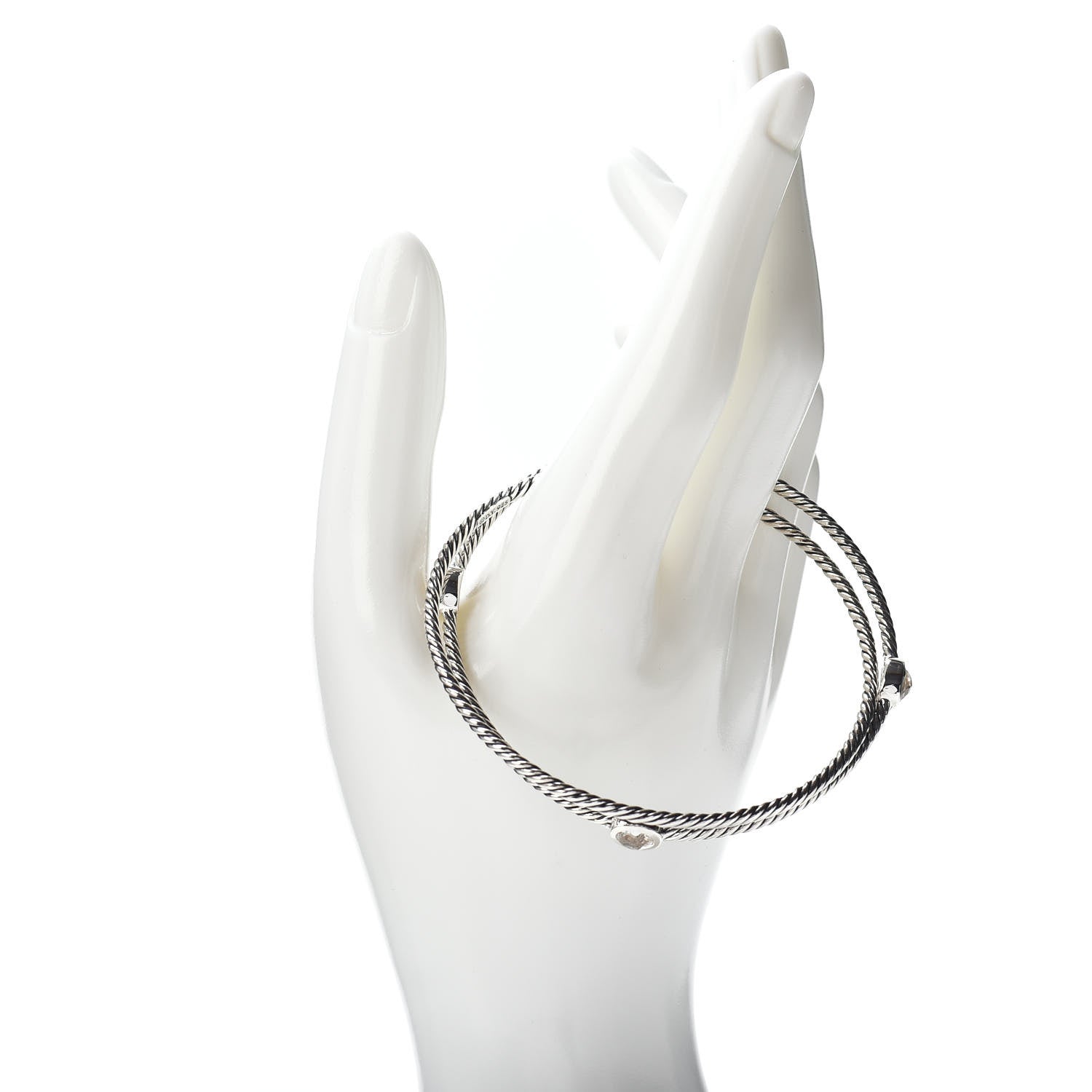 David Yurman Sterling Silver Crystal Color Classics Cable Bangle Bracelet Set of 2 2 of 4