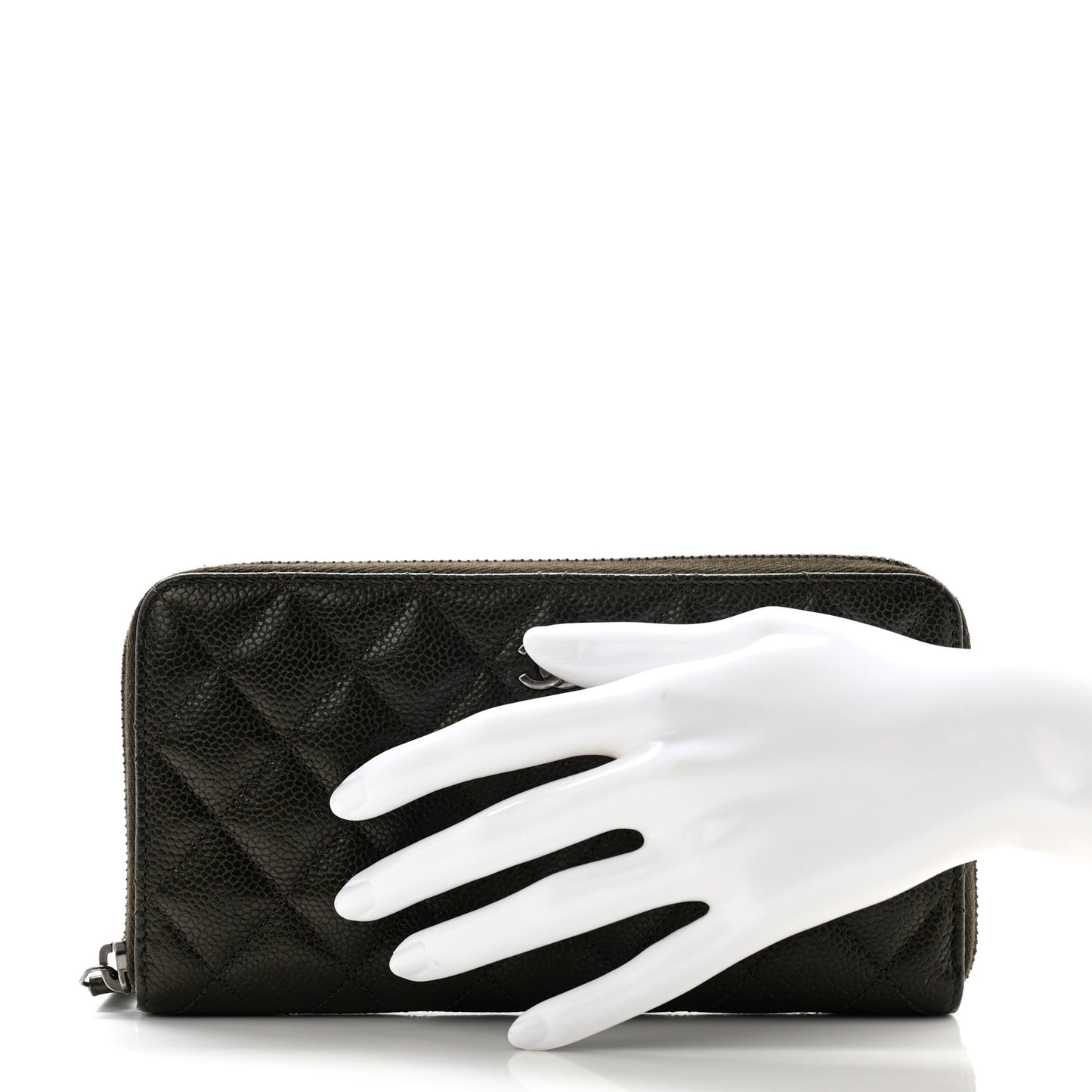 Metallic Caviar Quilted Large Gusset Zip Around Wallet Dark Charcoal