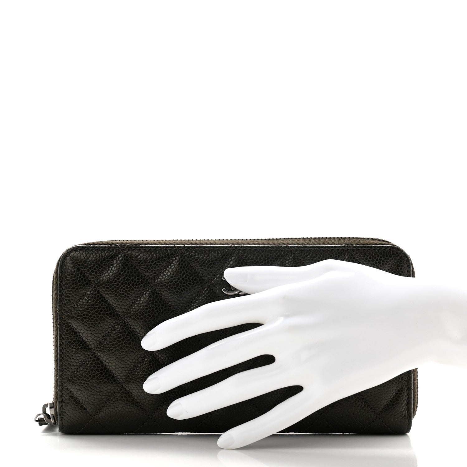 Chanel Metallic Caviar Quilted Large Gusset Zip Around Wallet Dark Charcoal 2 of 12