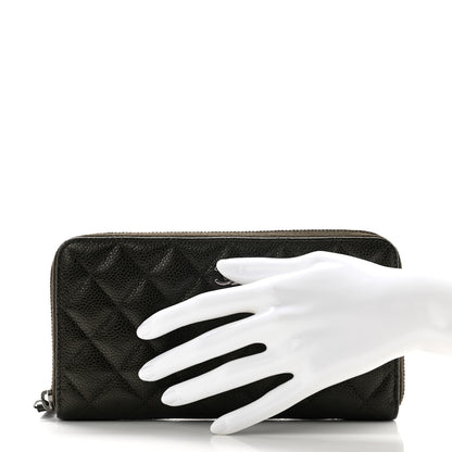 Chanel Metallic Caviar Quilted Large Gusset Zip Around Wallet Dark Charcoal 2 of 12