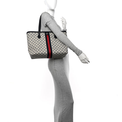 Gucci GG Supreme Monogram Textured Calfskin Web Medium Ophidia Shopping Tote Beige Blue 2 of 10