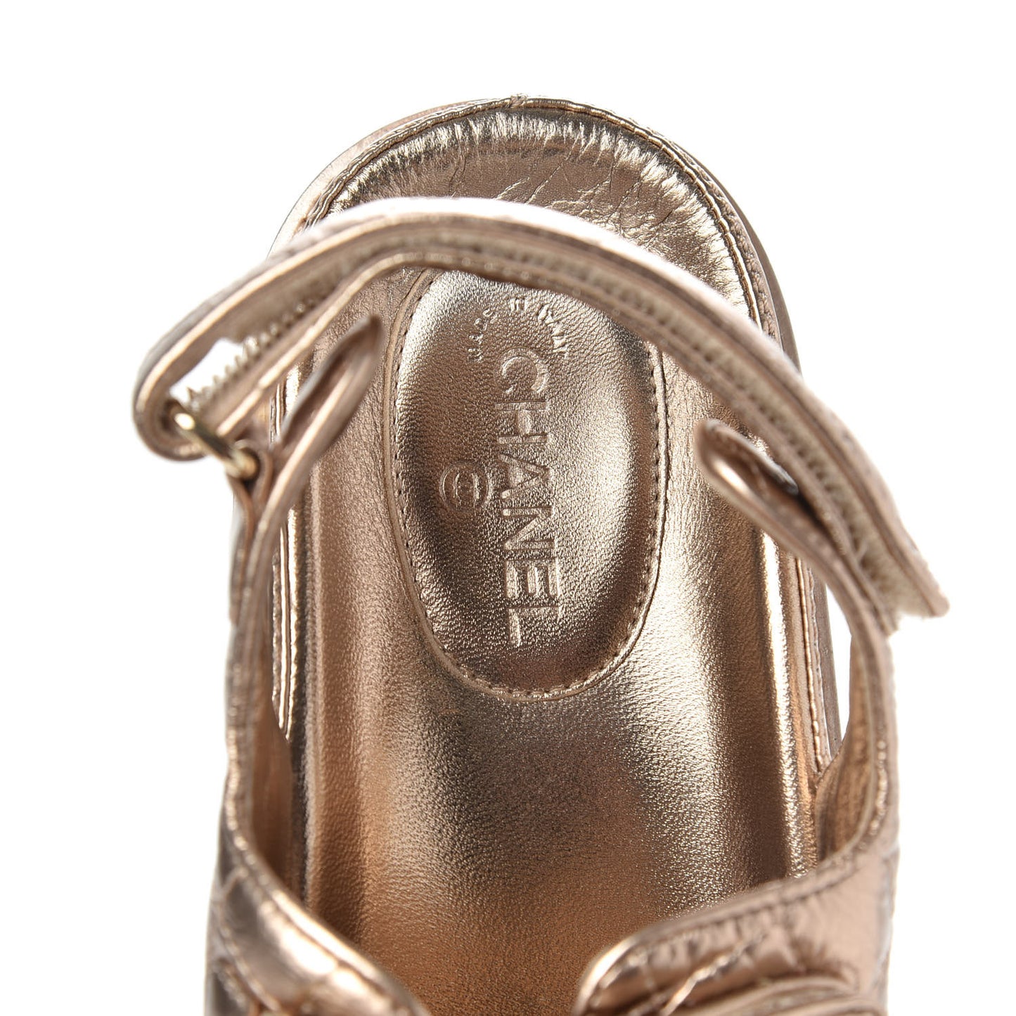 Iridescent Lambskin Quilted Velcro Dad Sandals 39 Light Bronze