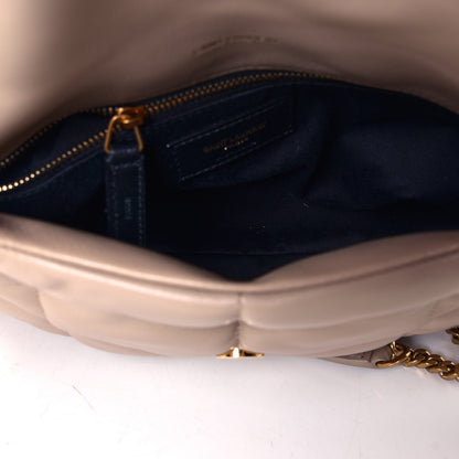 Saint Laurent Lambskin Quilted Small Loulou Puffer Monogram Chain Satchel Dark Beige 4 of 4