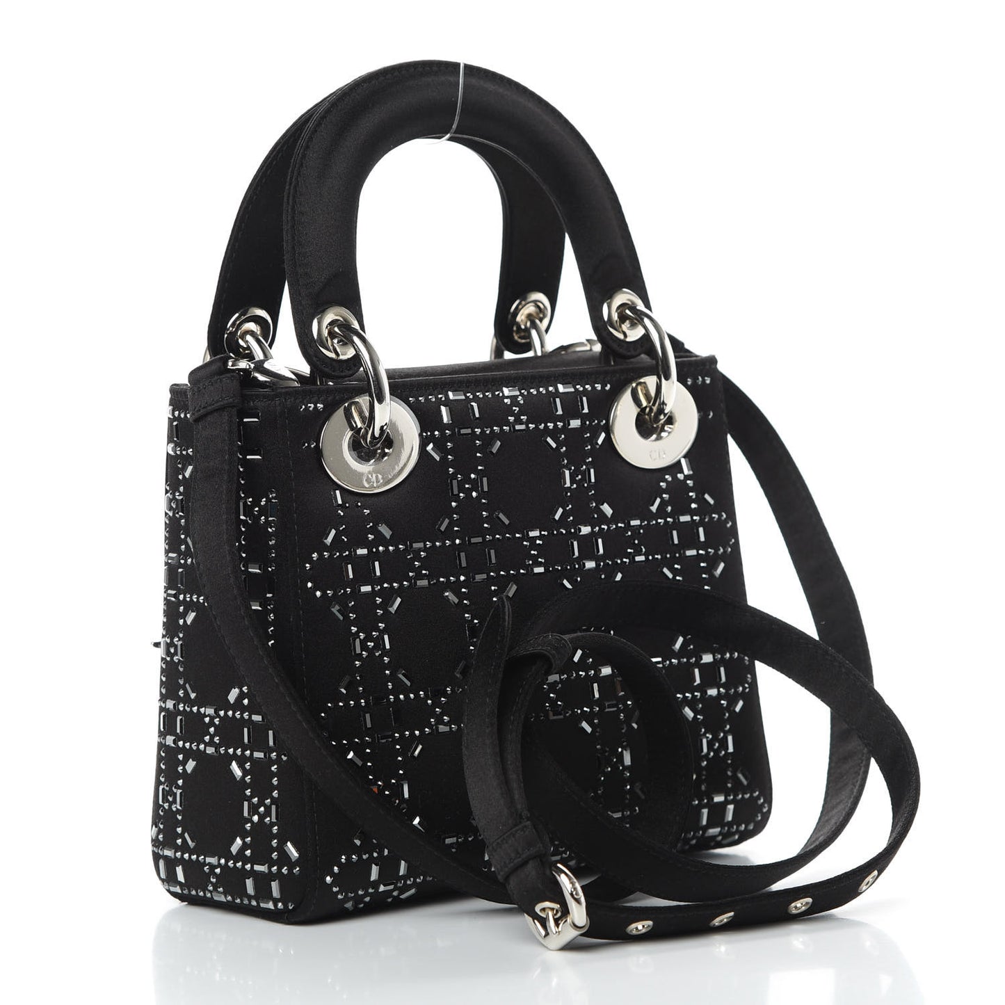 Satin Crystal Cannage Mini Lady Dior Black