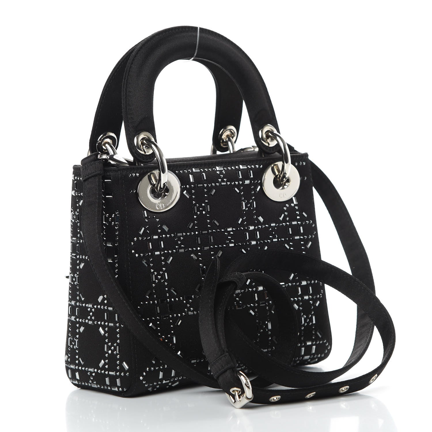 Christian Dior Satin Crystal Cannage Mini Lady Dior Black 3 of 11