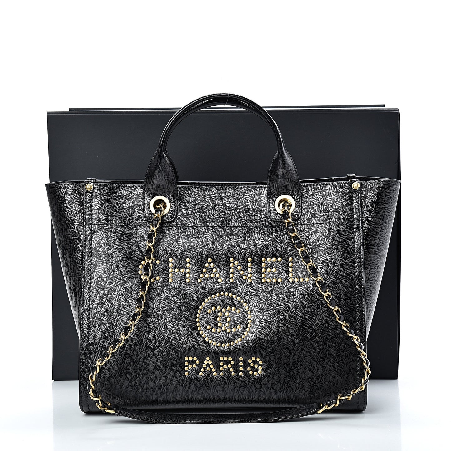 Caviar Small Studded Deauville Tote Black