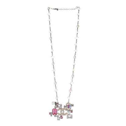 Chanel Crystal Baguette CC Pearl Necklace Pink Gold 3 of 5