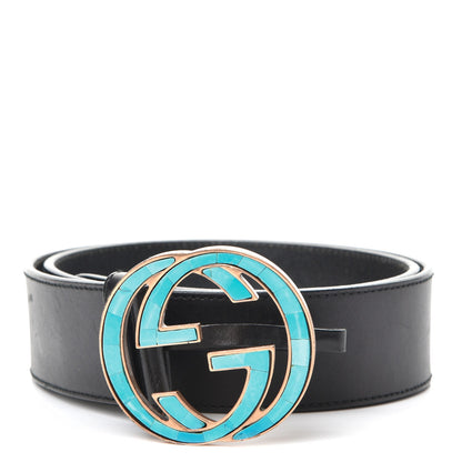 Gucci Calfskin Turquoise Interlocking G Belt 80 32 Black 1 of 7