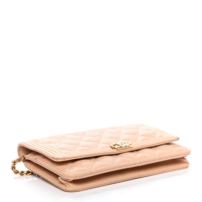 Chanel Caviar Quilted Boy Wallet On Chain WOC Dark Beige 3 of 4
