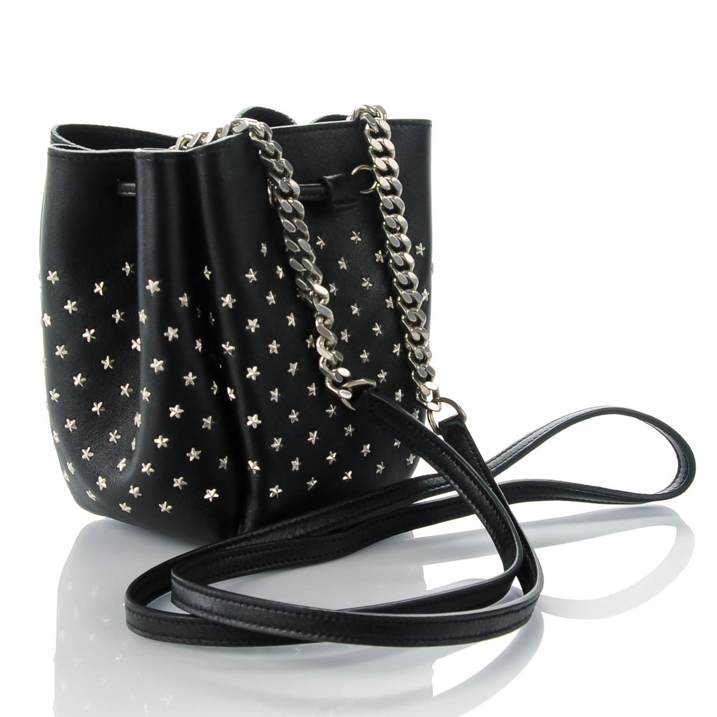 Calfskin Small Star Studded Emmanuelle Bucket Bag Black