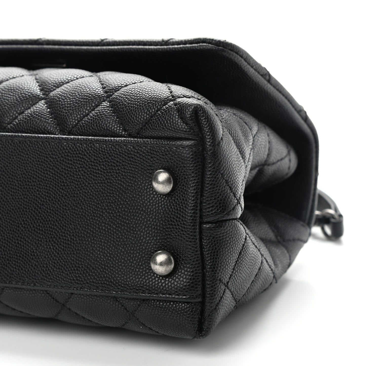 Caviar Lizard Quilted Mini Coco Handle Flap Black Khaki