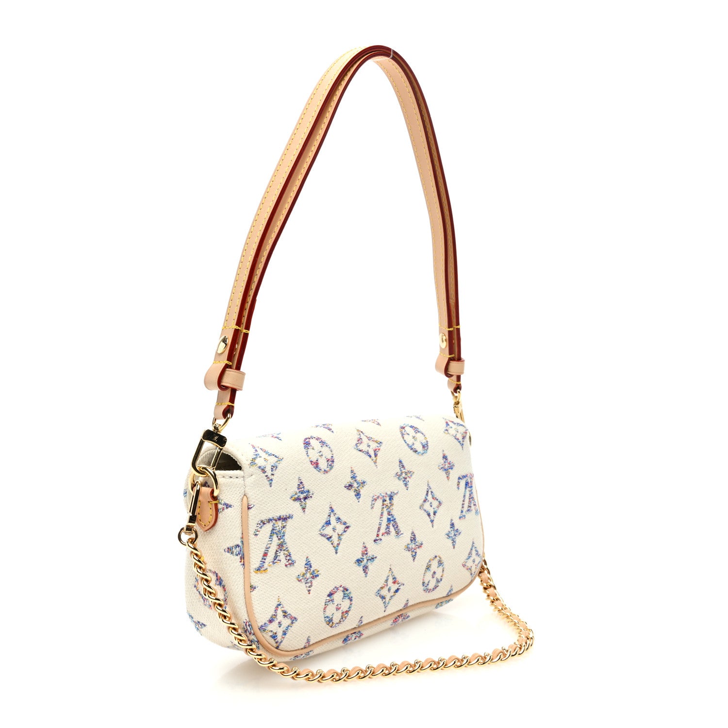 Louis Vuitton Monogram Tweed Jacquard Ivy Wallet On Chain Multicolor White 3 of 9