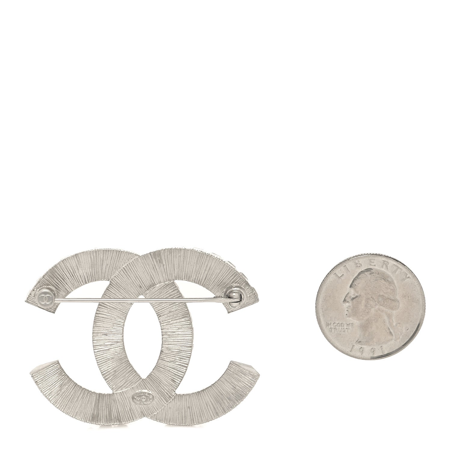 Chanel Baguette Crystal CC Brooch Silver 2 of 3