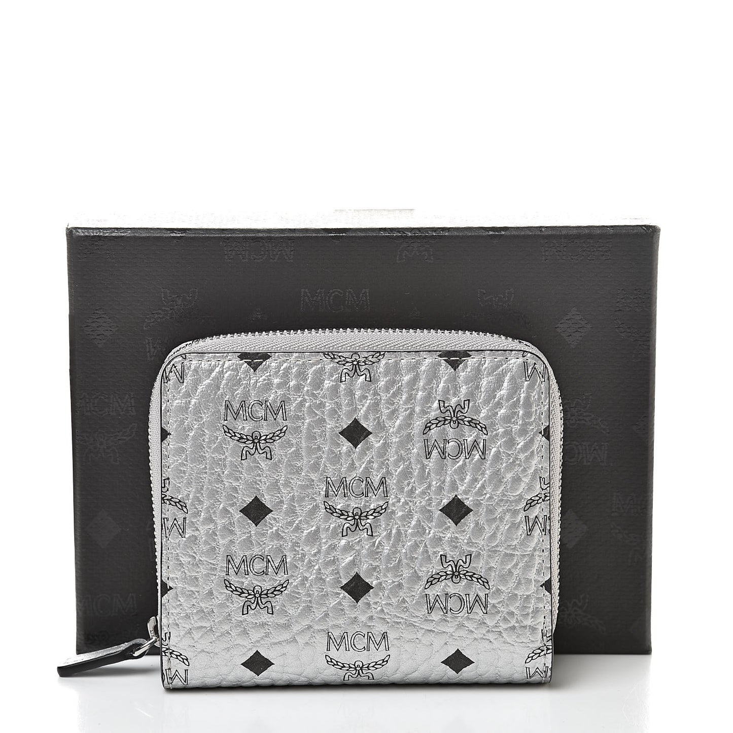 Metallic Visetos Mini Zip Around Wallet Silver