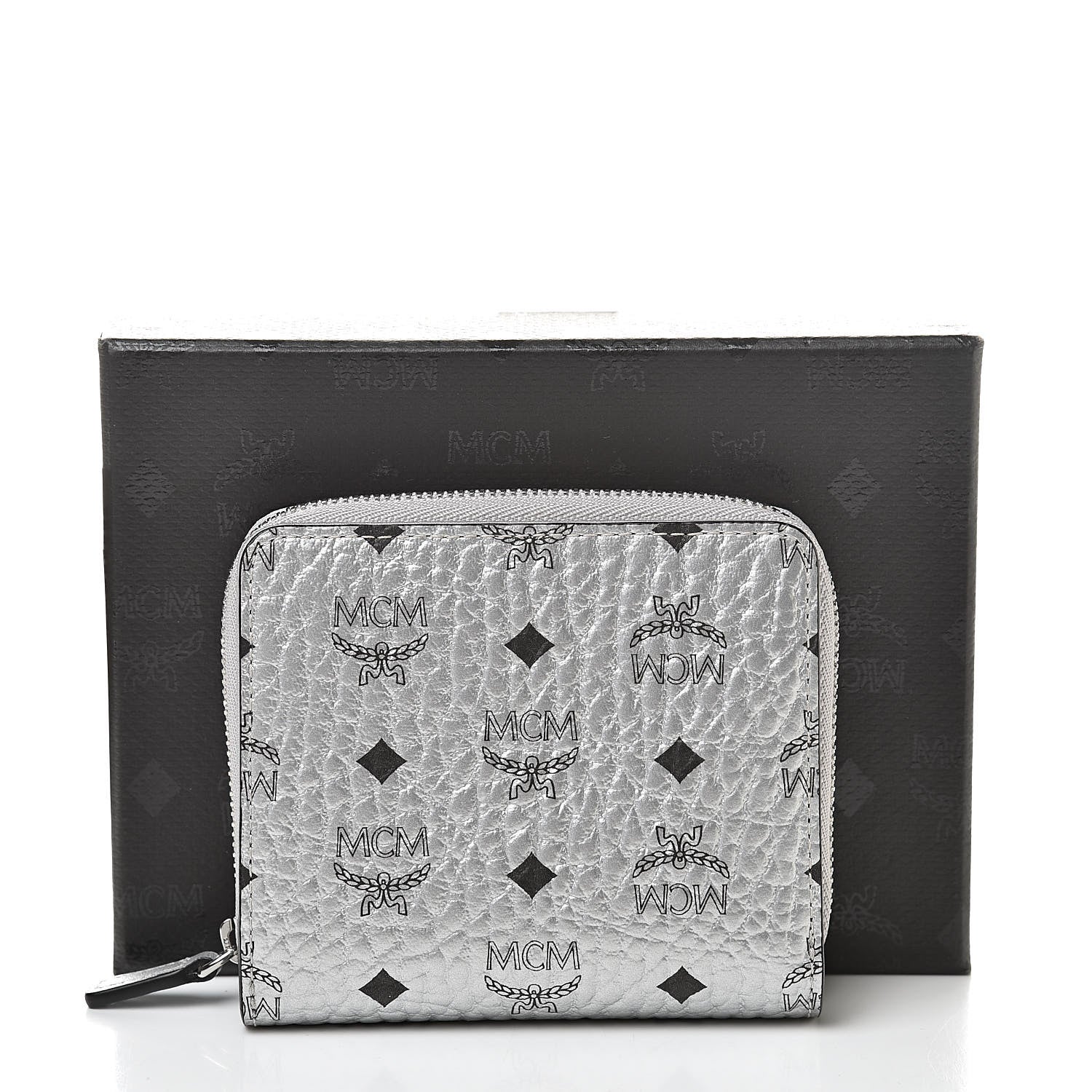 MCM Metallic Visetos Mini Zip Around Wallet Silver 9 of 9