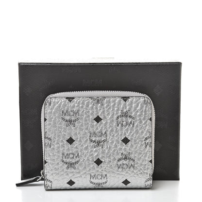 MCM Metallic Visetos Mini Zip Around Wallet Silver 9 of 9