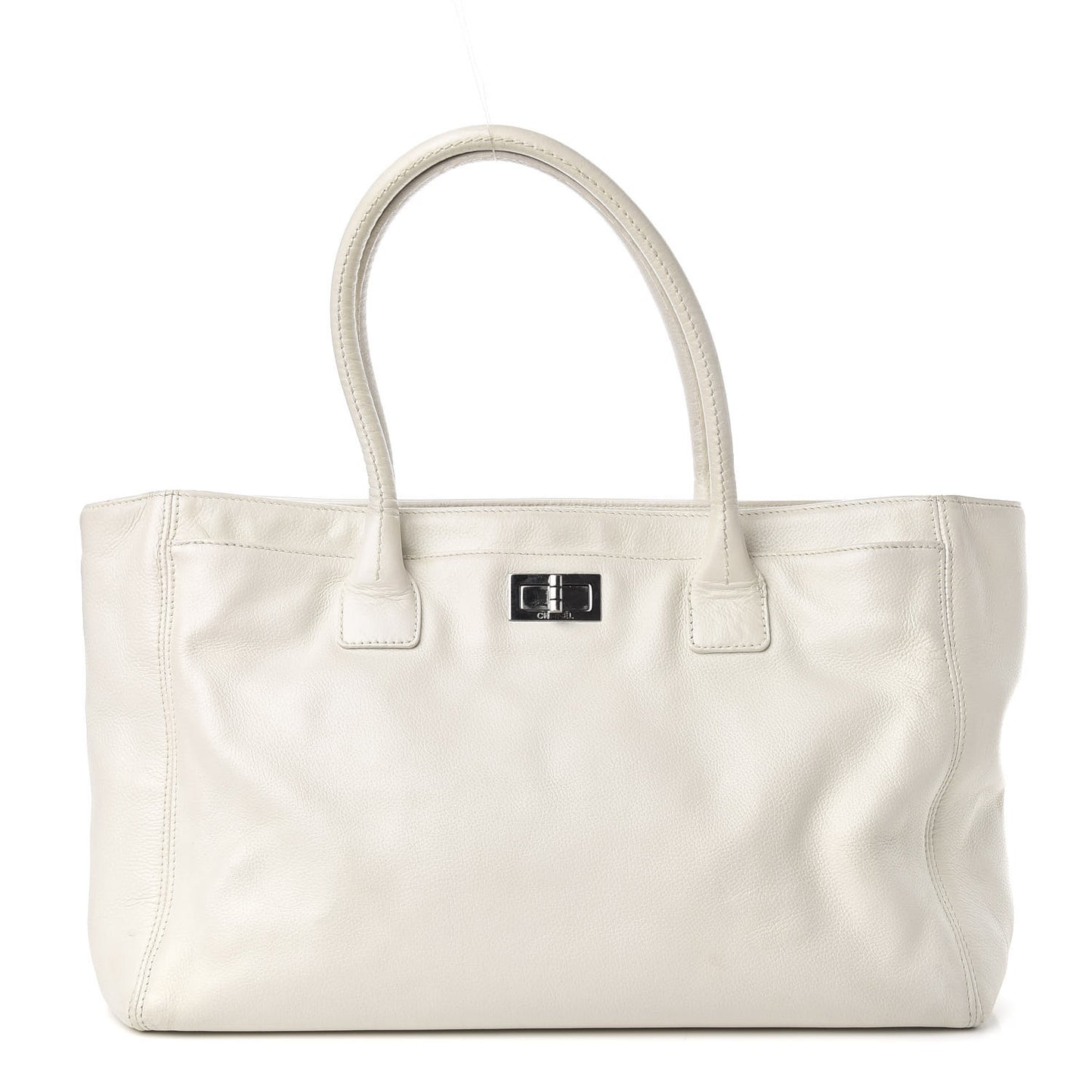Calfskin Mademoiselle Lock Cerf Shopper Tote White