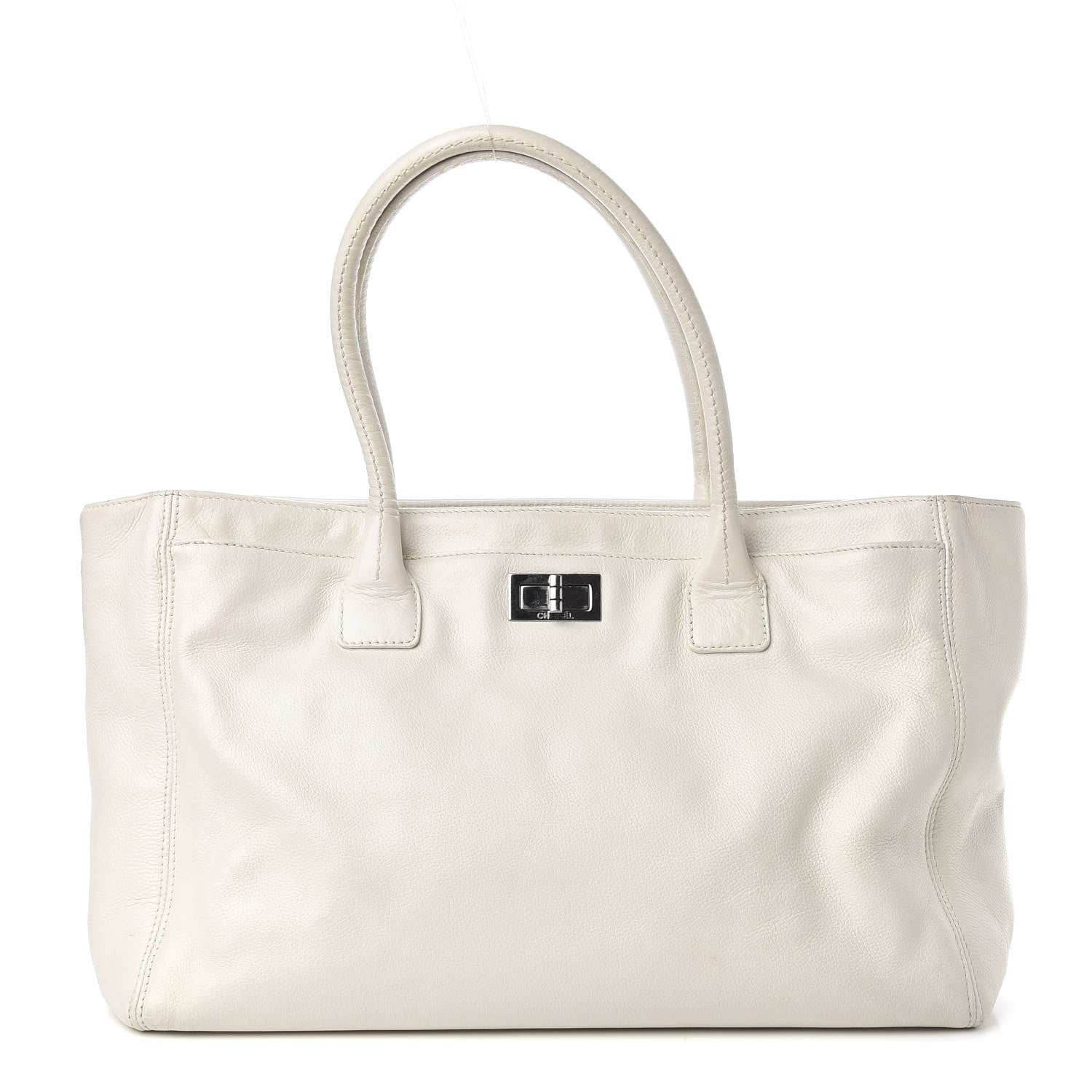 Chanel Calfskin Mademoiselle Lock Cerf Shopper Tote White 1 of 14