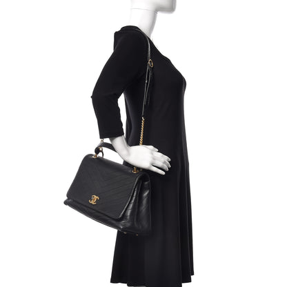 Chanel Grained Calfskin Elaphe Stitched Medium Chevron Chic Top Handle Flap Black 2 of 13