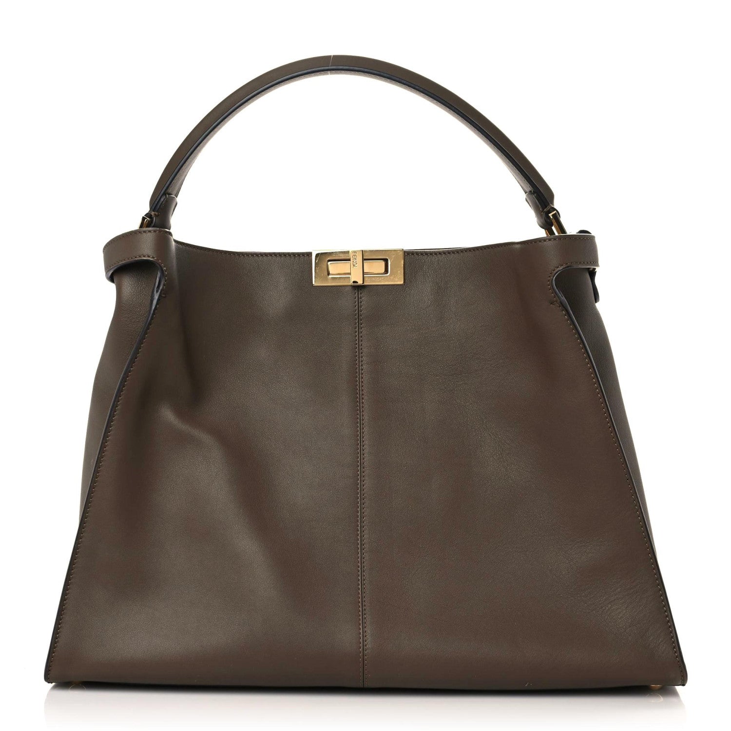 Fendi Vitello Seta Glazed Fabric FF 1974 Large Peekaboo X-Lite Maya Mogano Panna 1 of 13