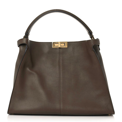 Fendi Vitello Seta Glazed Fabric FF 1974 Large Peekaboo X-Lite Maya Mogano Panna 1 of 13