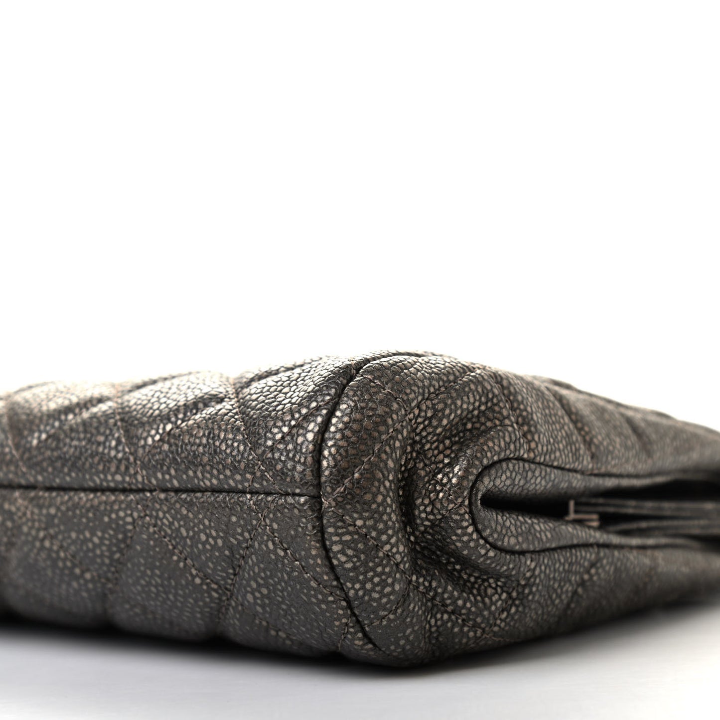 Metallic Caviar Quilted Clutch Dark Silver