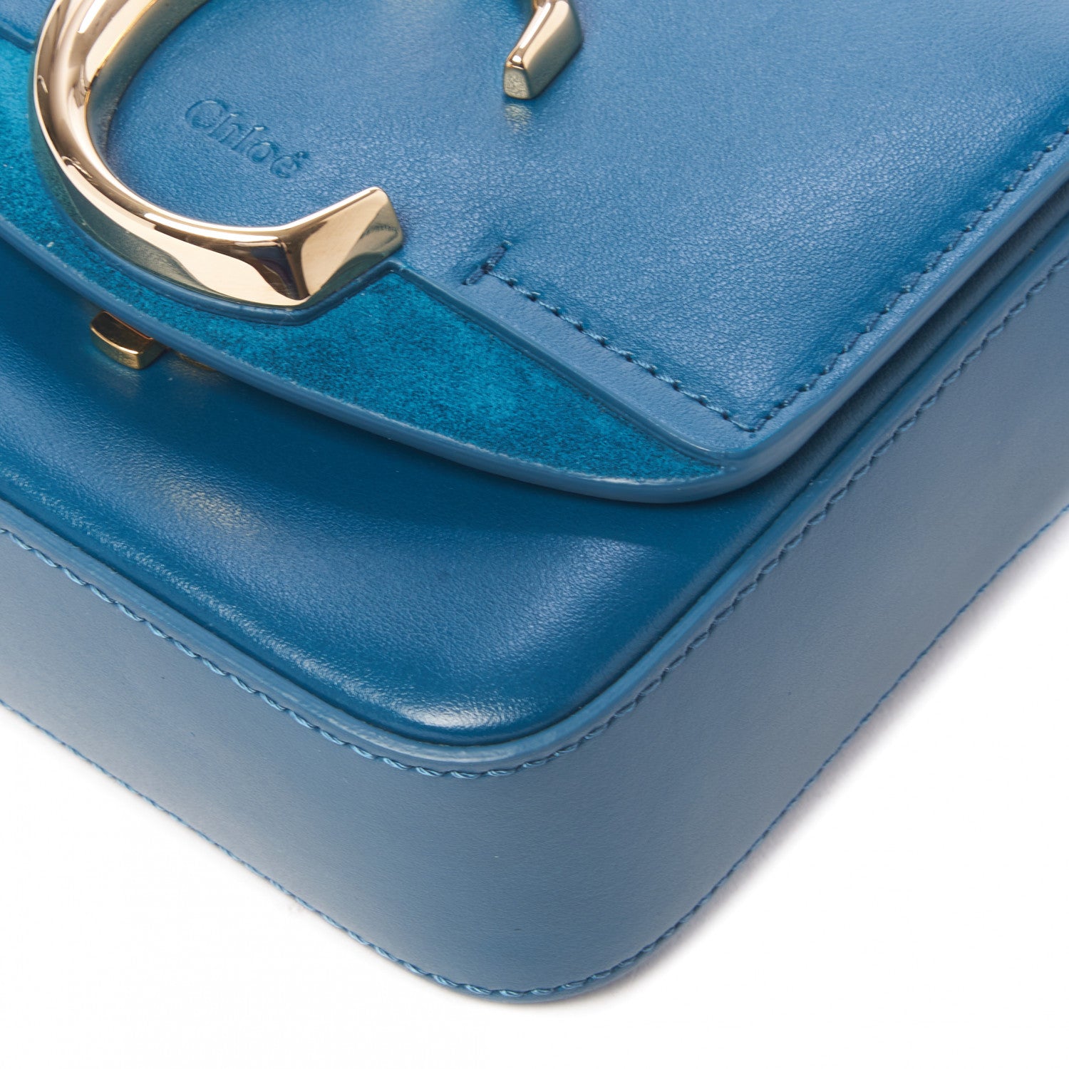 Chloe Shiny Calfskin Suede Mini C Double Carry Blue 4 of 7