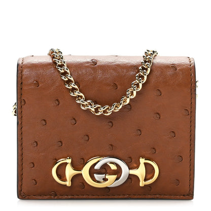 Gucci Ostrich Zumi Chain Card Case Wallet Brown 1 of 8