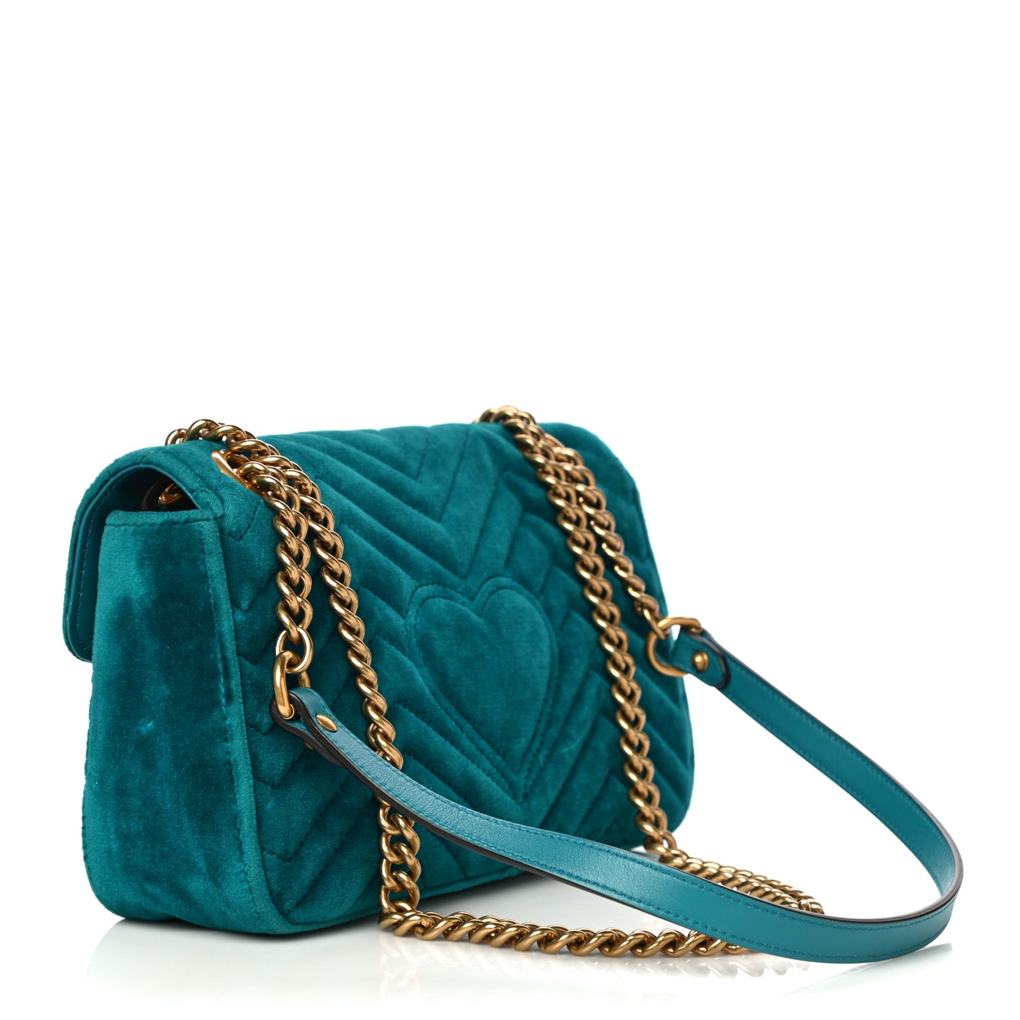 Velvet Matelasse Small GG Marmont Shoulder Bag Pavone Cyan