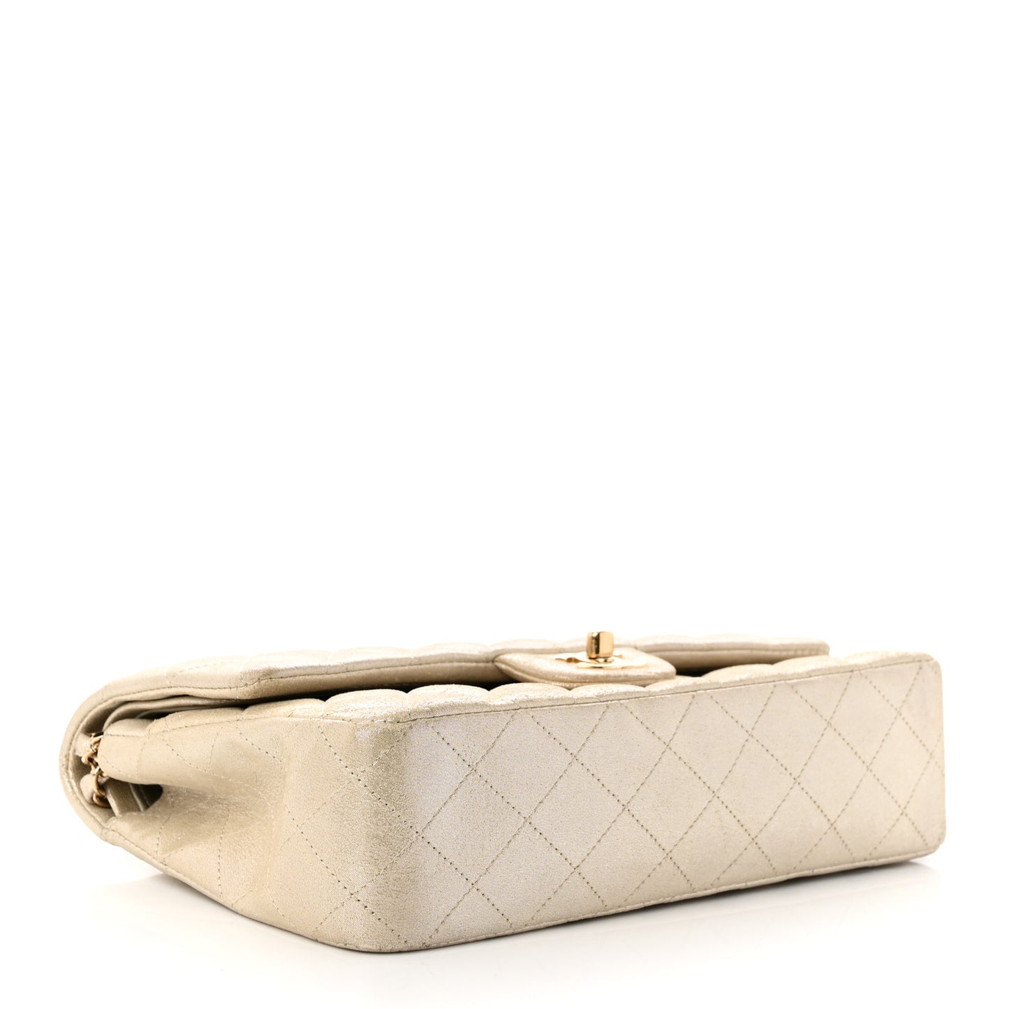 Iridescent Calfskin Quilted Medium Double Flap Light Gold