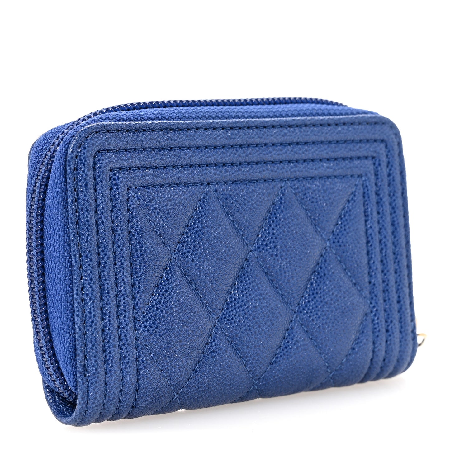 Caviar Quilted Boy Zip Around Coin Purse Wallet Blue
