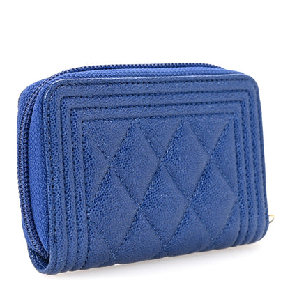 Chanel Caviar Quilted Boy Zip Around Coin Purse Wallet Blue 3 of 8