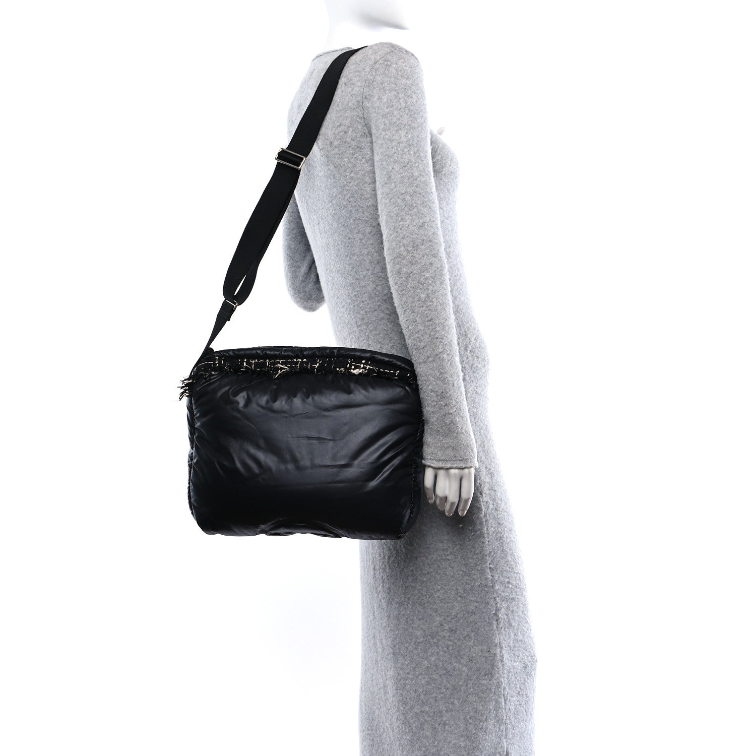 Chanel Nylon Tweed Coco Neige Messenger Bag Black 2 of 10