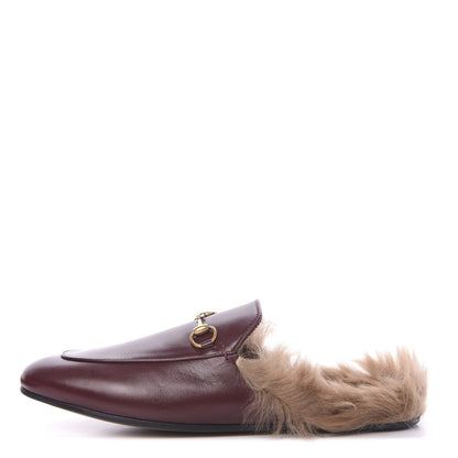 Gucci Malaga Kid Fur Womens Princetown Slippers 41.5 Vintage Bordeaux 1 of 7